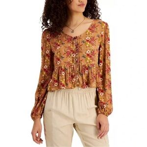 NWT Self Esteem Lace Up Peplum Blouse